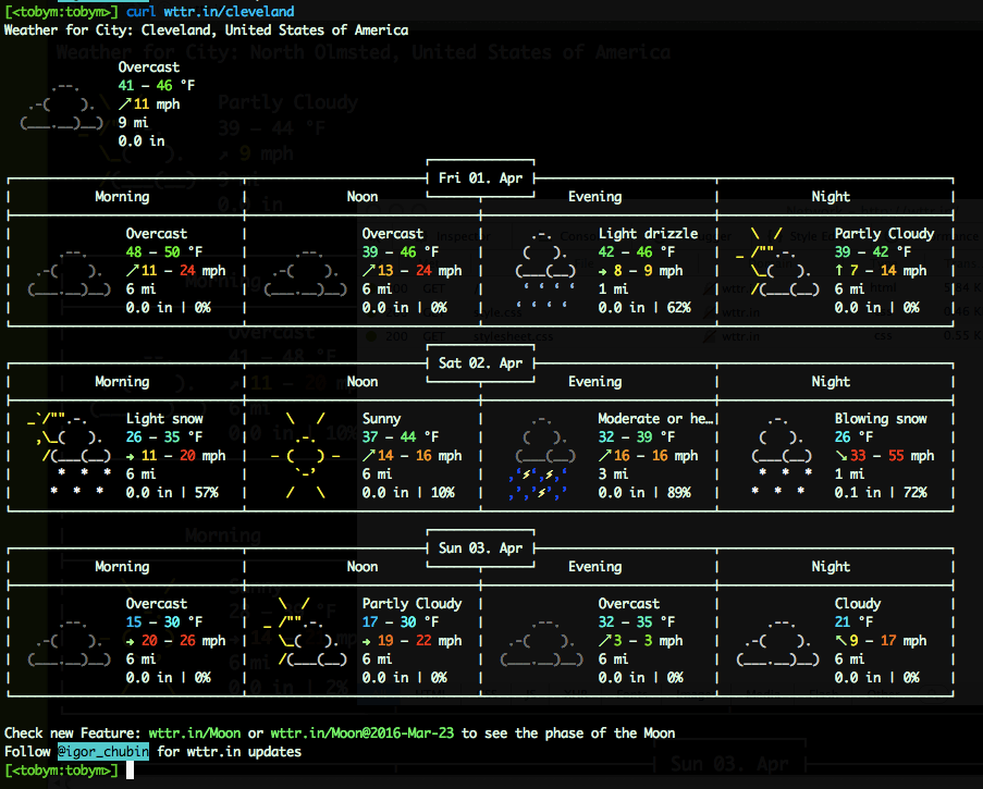 nicely formatted ASCII weather forecast