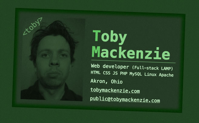 Toby's web based business / intro card