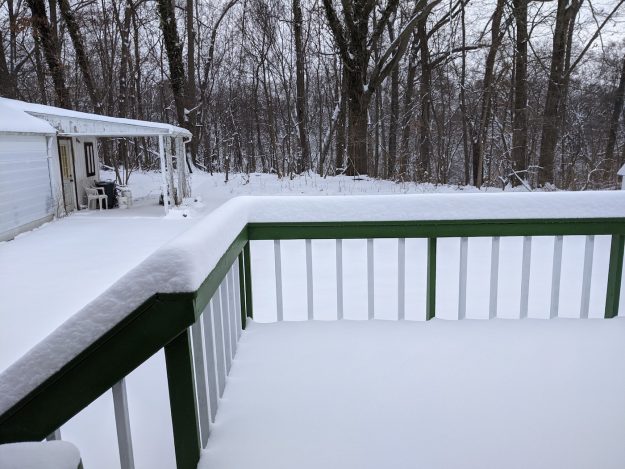 deep snow on deck and yard