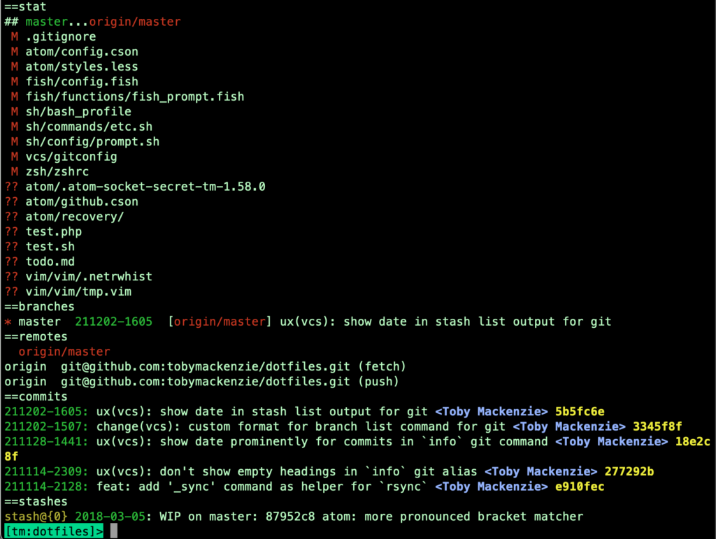 `git info` command shows basic info about git repo