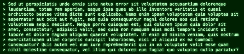 Example of console blockquote with '>' left border / marker